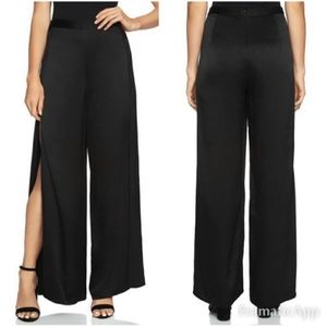 1. State Pants Wide Leg Side Slit Satin Pants NWT Black size 4 Boho Sexy